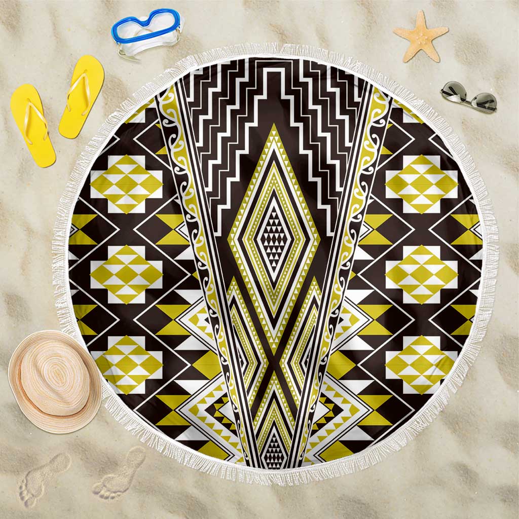 Yellow Aotearoa Tukutuku and Poutama Motif Beach Blanket LT03 One Size 150cm Yellow - Polynesian Pride