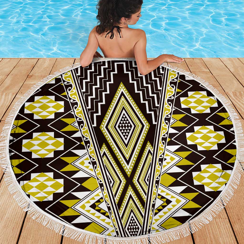 Yellow Aotearoa Tukutuku and Poutama Motif Beach Blanket LT03 - Polynesian Pride