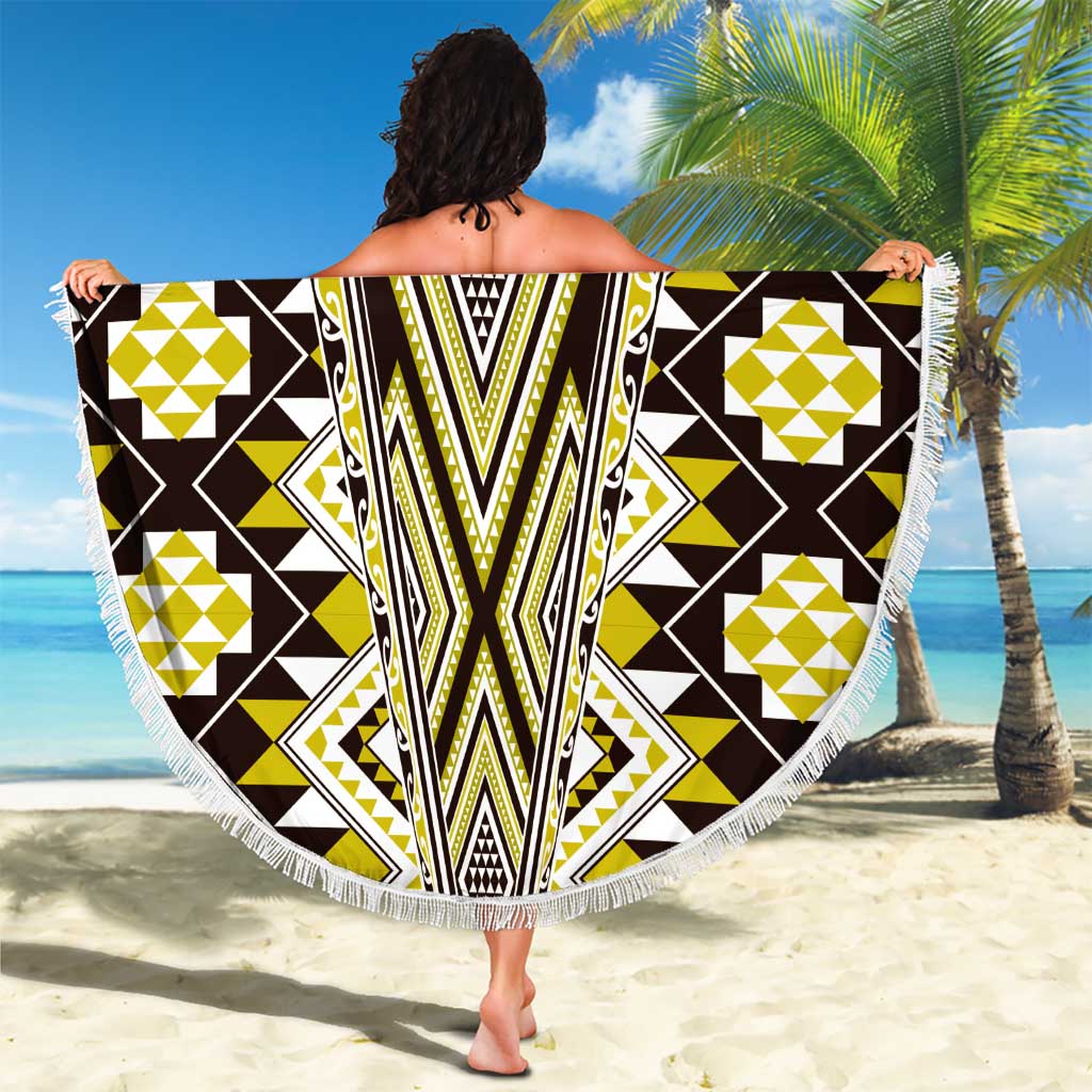 Yellow Aotearoa Tukutuku and Poutama Motif Beach Blanket LT03 - Polynesian Pride