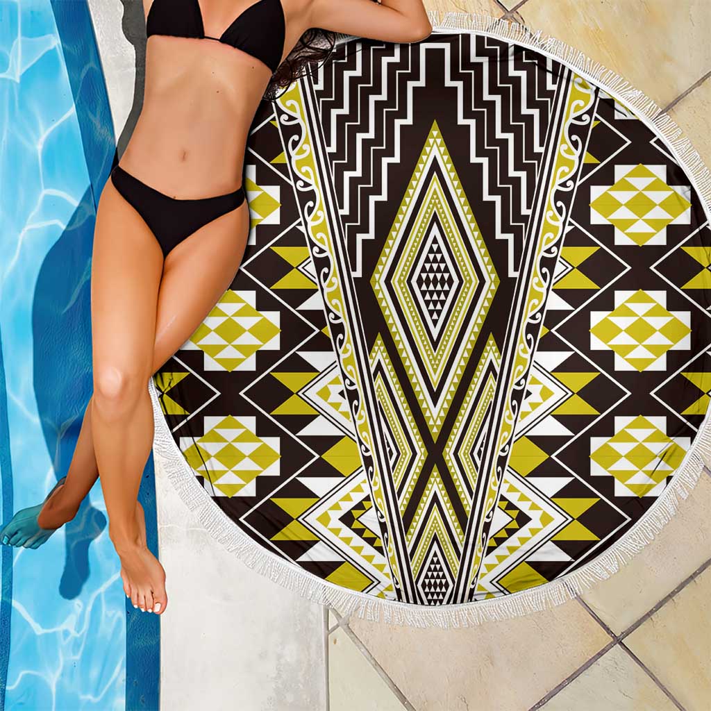 Yellow Aotearoa Tukutuku and Poutama Motif Beach Blanket LT03 - Polynesian Pride
