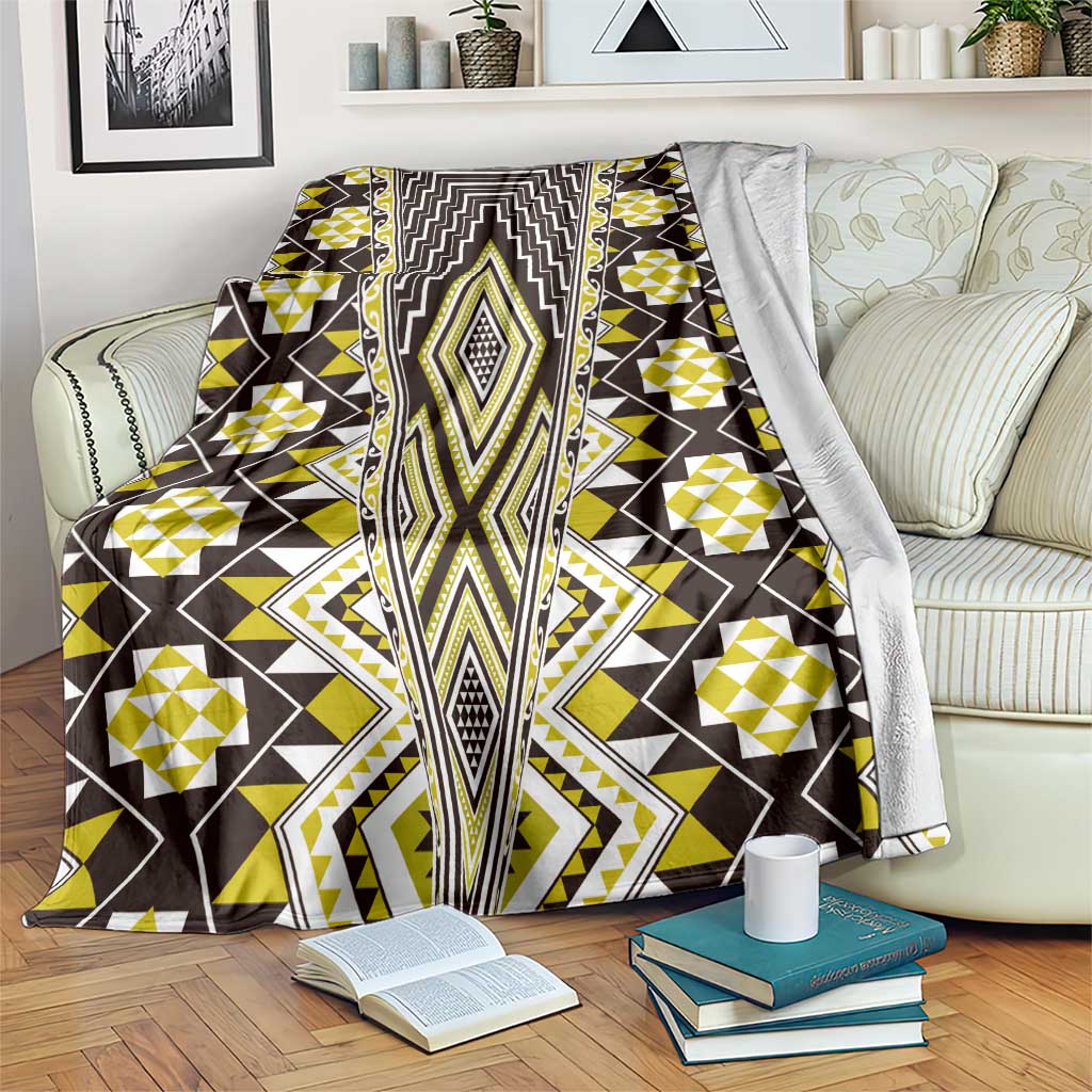 Yellow Aotearoa Tukutuku and Poutama Motif Blanket LT03 Yellow - Polynesian Pride