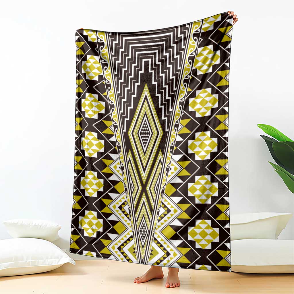 Yellow Aotearoa Tukutuku and Poutama Motif Blanket LT03 - Polynesian Pride
