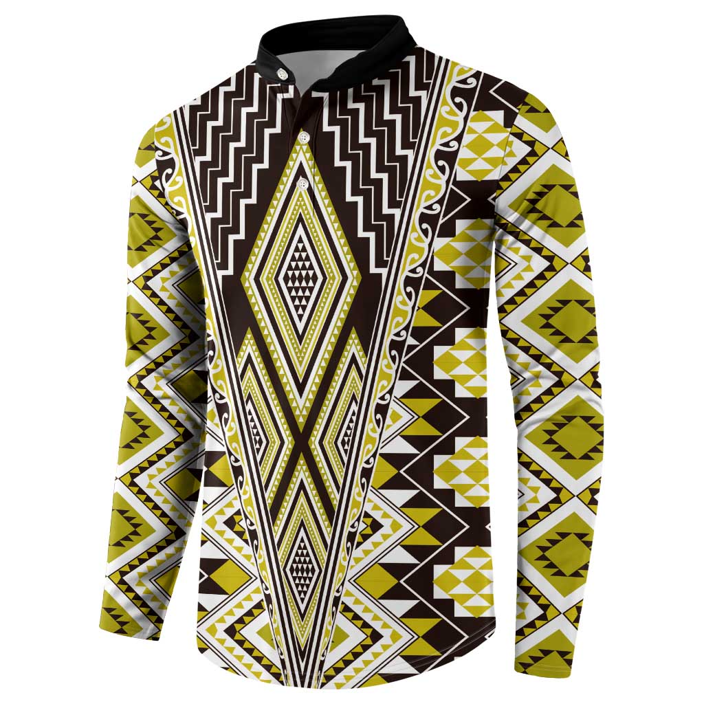 Yellow Aotearoa Tukutuku and Poutama Motif Button Sweatshirt LT03 - Polynesian Pride