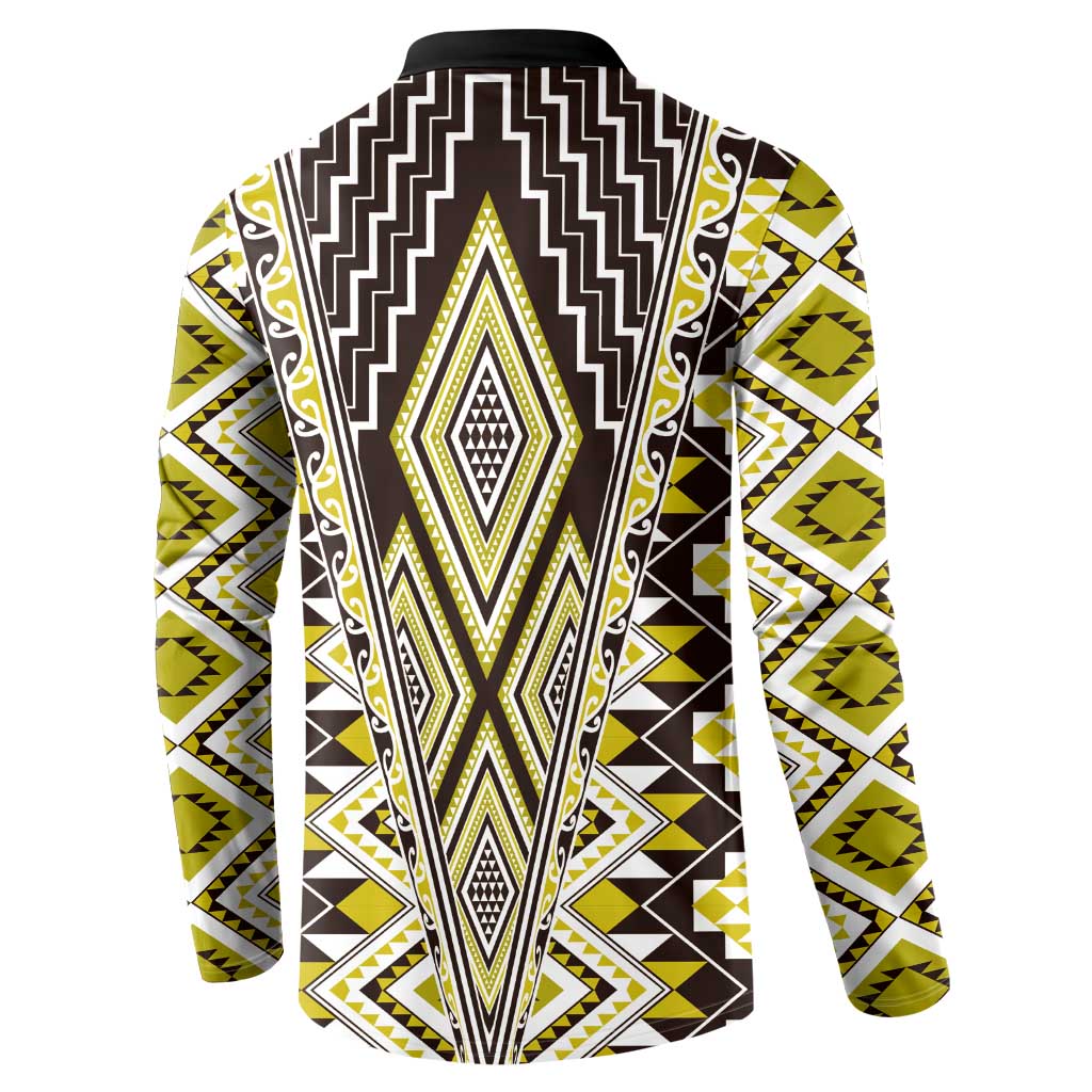Yellow Aotearoa Tukutuku and Poutama Motif Button Sweatshirt LT03 - Polynesian Pride