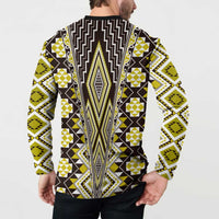 Yellow Aotearoa Tukutuku and Poutama Motif Button Sweatshirt LT03 - Polynesian Pride