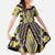 Yellow Aotearoa Tukutuku and Poutama Motif Family Matching Off Shoulder Maxi Dress and Hawaiian Shirt