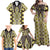 Yellow Aotearoa Tukutuku and Poutama Motif Family Matching Off Shoulder Maxi Dress and Hawaiian Shirt