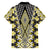 Yellow Aotearoa Tukutuku and Poutama Motif Family Matching Off Shoulder Maxi Dress and Hawaiian Shirt