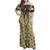 Yellow Aotearoa Tukutuku and Poutama Motif Family Matching Off Shoulder Maxi Dress and Hawaiian Shirt