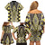 Yellow Aotearoa Tukutuku and Poutama Motif Family Matching Off Shoulder Short Dress and Hawaiian Shirt