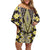 Yellow Aotearoa Tukutuku and Poutama Motif Family Matching Off Shoulder Short Dress and Hawaiian Shirt