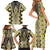 Yellow Aotearoa Tukutuku and Poutama Motif Family Matching Short Sleeve Bodycon Dress and Hawaiian Shirt