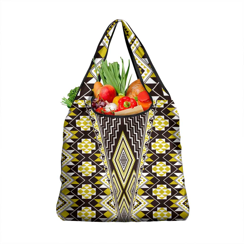 Yellow Aotearoa Tukutuku and Poutama Motif Grocery Bag LT03 1-pack One Size Yellow - Polynesian Pride