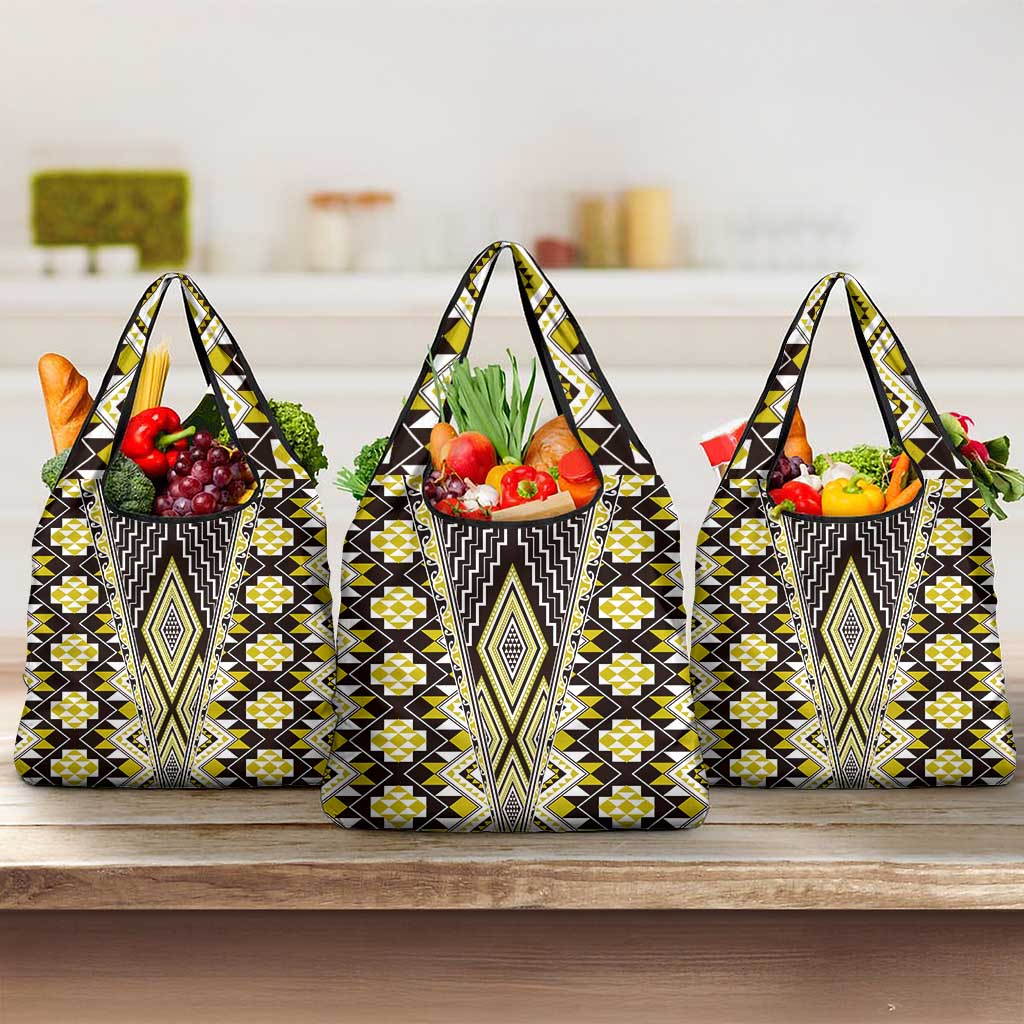 Yellow Aotearoa Tukutuku and Poutama Motif Grocery Bag LT03 3-pack One Size Yellow - Polynesian Pride