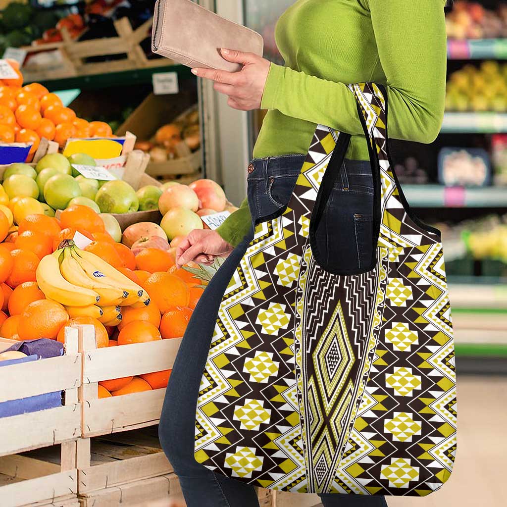 Yellow Aotearoa Tukutuku and Poutama Motif Grocery Bag LT03 - Polynesian Pride