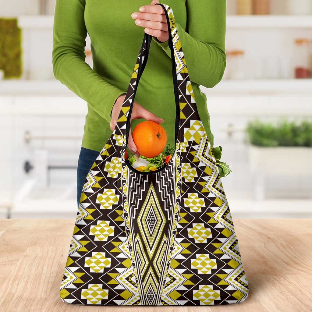 Yellow Aotearoa Tukutuku and Poutama Motif Grocery Bag LT03 - Polynesian Pride