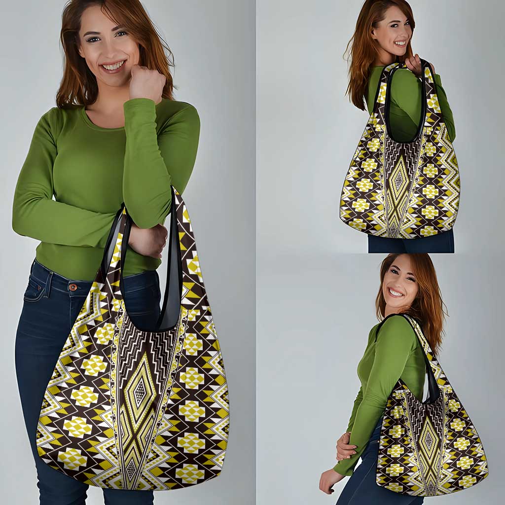 Yellow Aotearoa Tukutuku and Poutama Motif Grocery Bag LT03 - Polynesian Pride