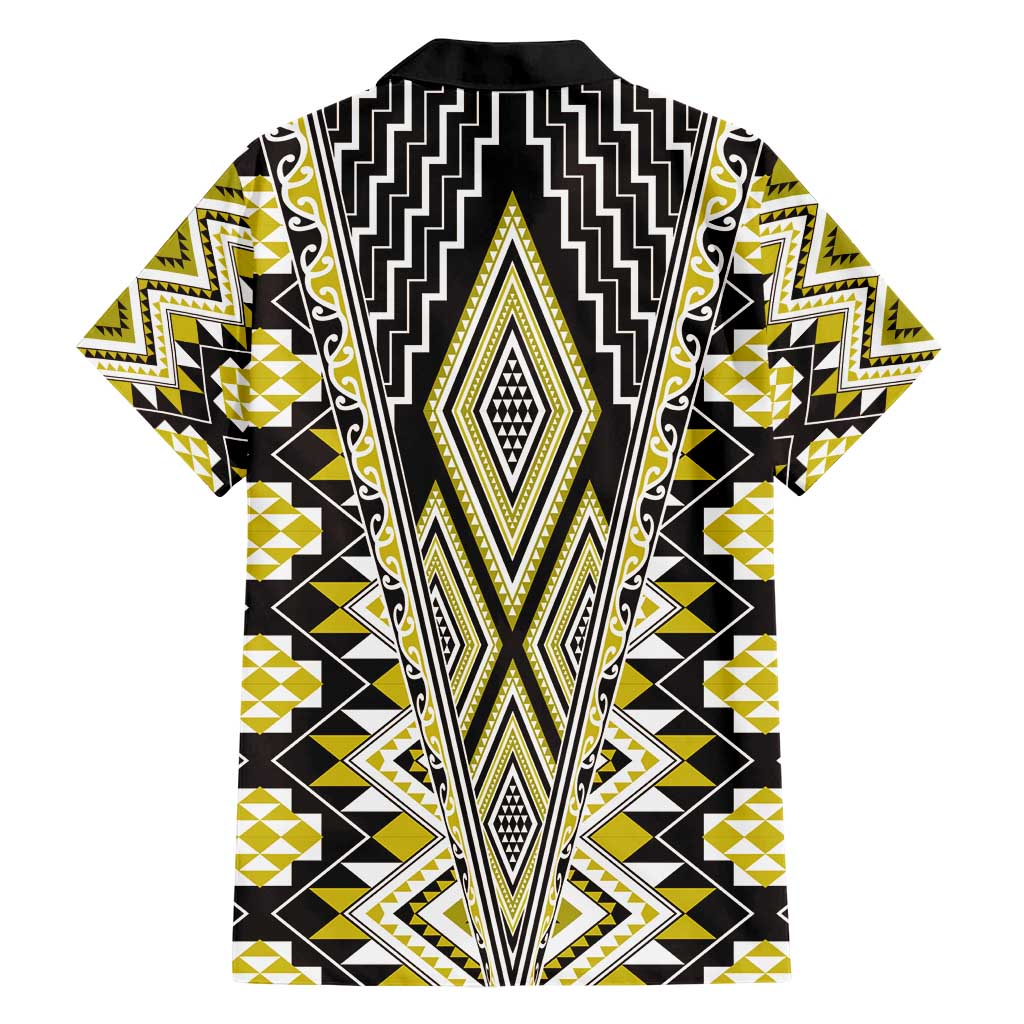 Yellow Aotearoa Tukutuku and Poutama Motif Hawaiian Shirt LT03 - Polynesian Pride