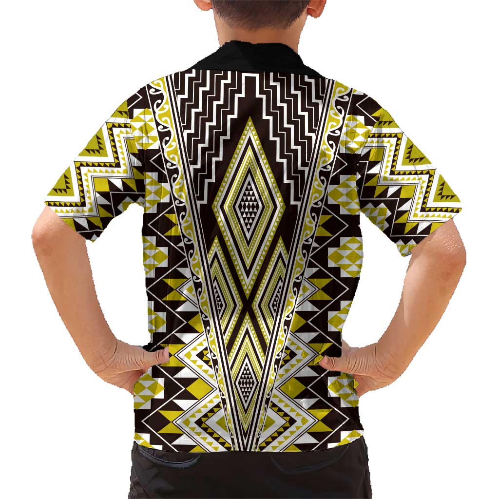 Yellow Aotearoa Tukutuku and Poutama Motif Hawaiian Shirt LT03 - Polynesian Pride