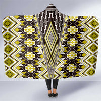 Yellow Aotearoa Tukutuku and Poutama Motif Hooded Blanket LT03 One Size Yellow - Polynesian Pride
