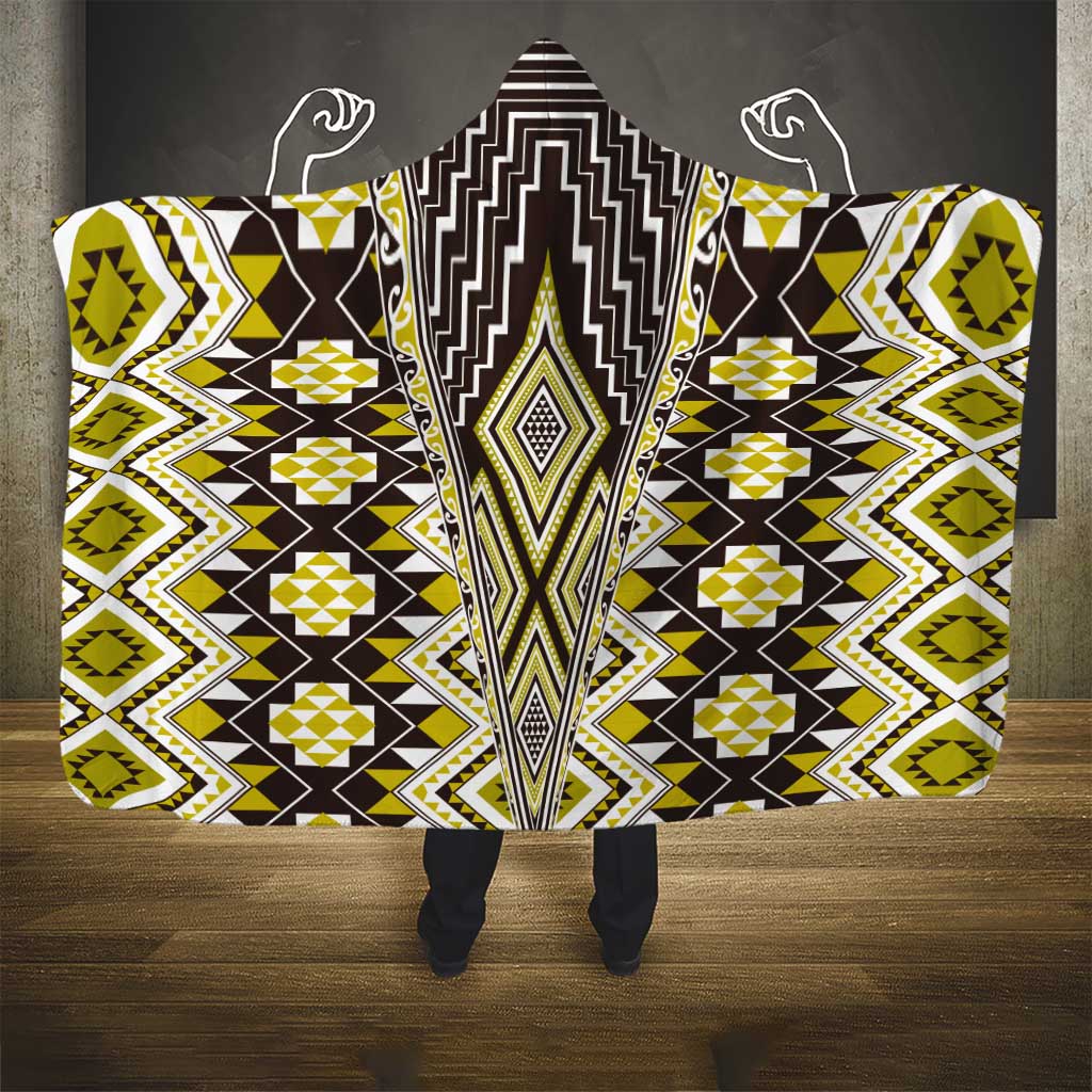 Yellow Aotearoa Tukutuku and Poutama Motif Hooded Blanket LT03 - Polynesian Pride