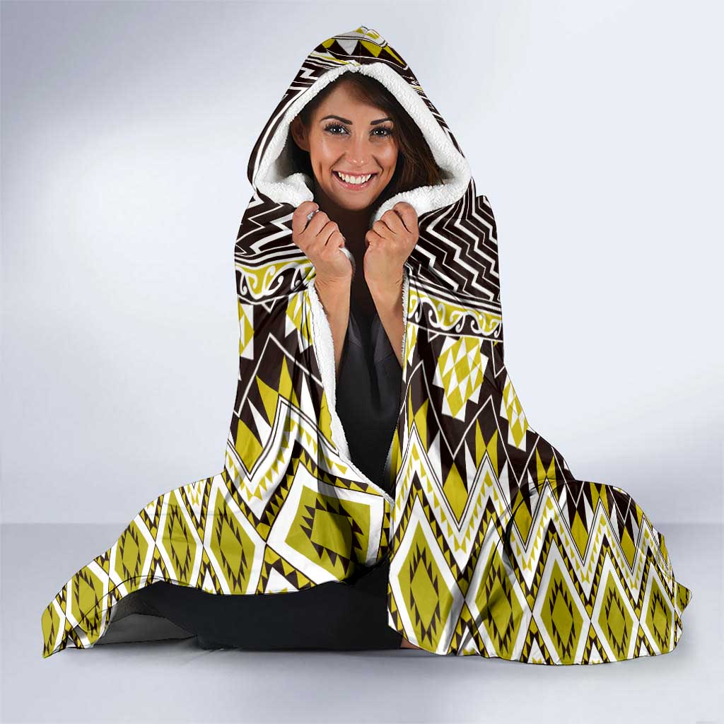 Yellow Aotearoa Tukutuku and Poutama Motif Hooded Blanket LT03 - Polynesian Pride