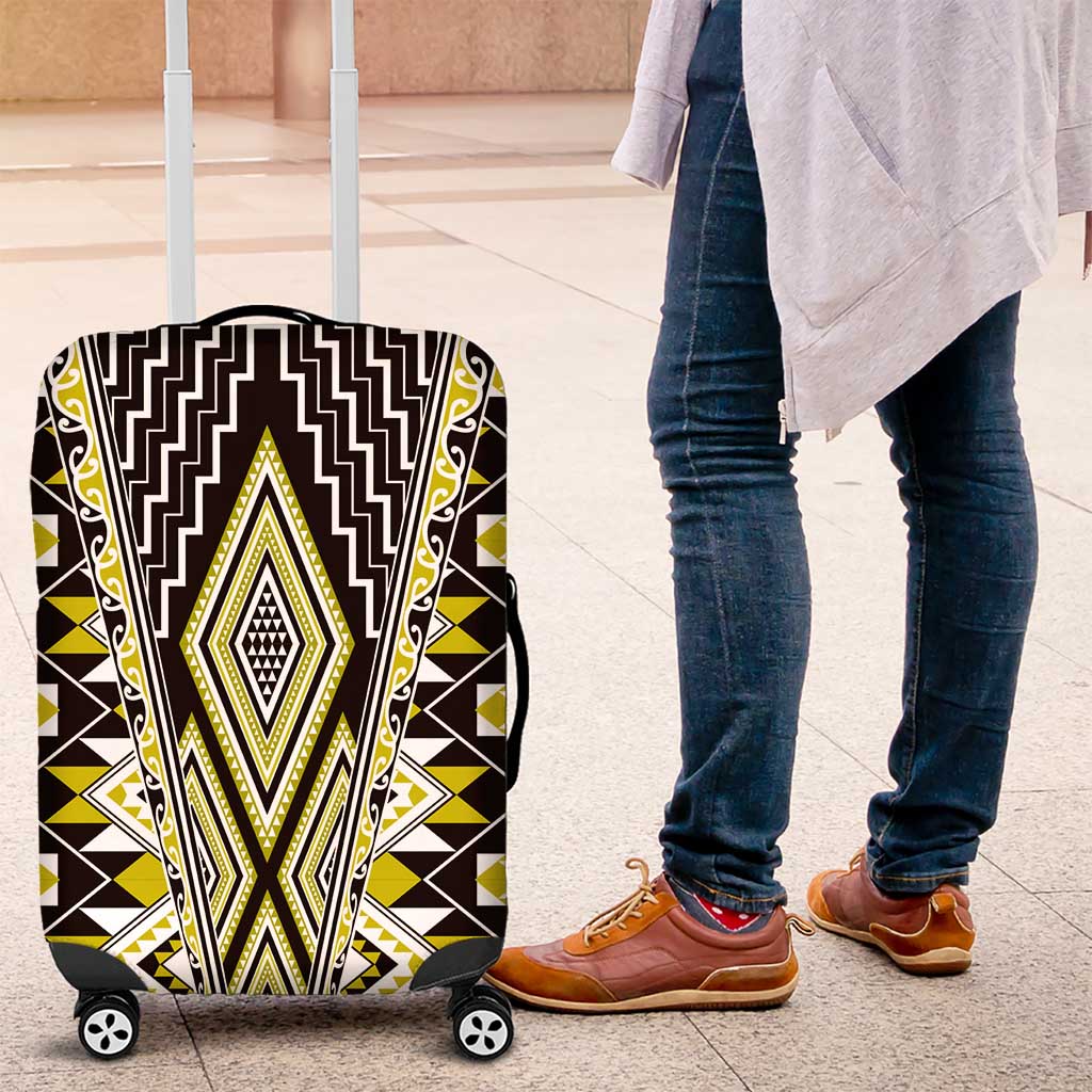 Yellow Aotearoa Tukutuku and Poutama Motif Luggage Cover