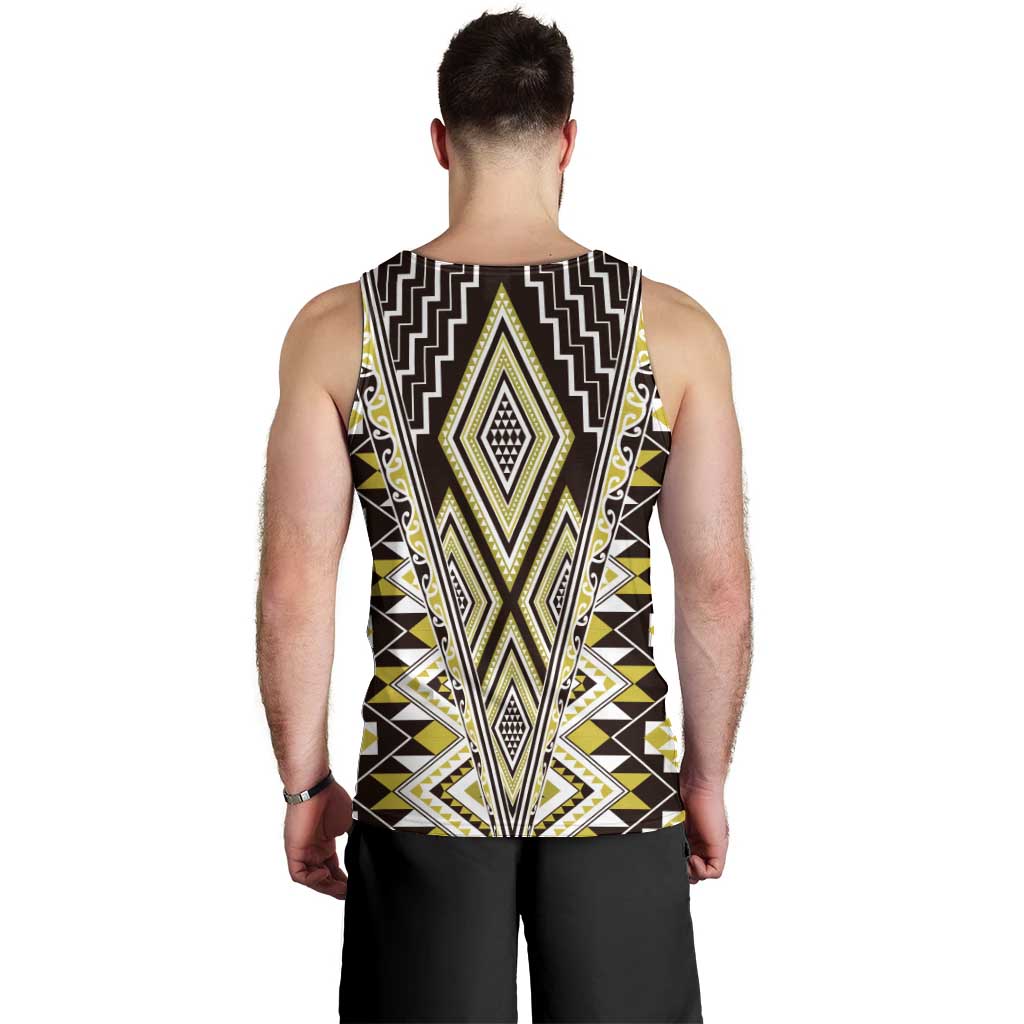 Yellow Aotearoa Tukutuku and Poutama Motif Men Tank Top LT03 - Polynesian Pride