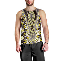 Yellow Aotearoa Tukutuku and Poutama Motif Men Tank Top LT03 - Polynesian Pride