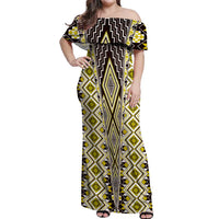 Yellow Aotearoa Tukutuku and Poutama Motif Off Shoulder Maxi Dress LT03 Women Yellow - Polynesian Pride