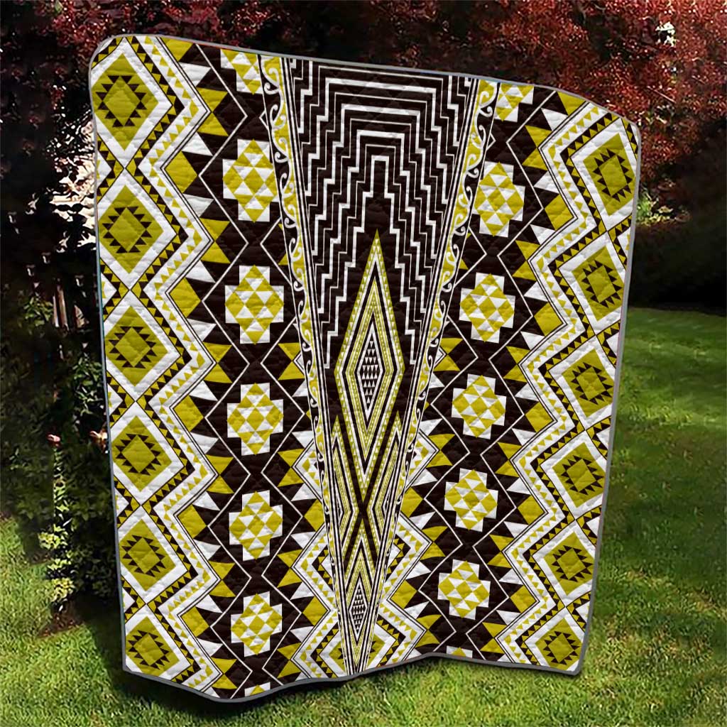 Yellow Aotearoa Tukutuku and Poutama Motif Quilt