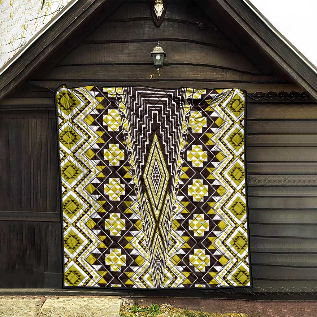 Yellow Aotearoa Tukutuku and Poutama Motif Quilt
