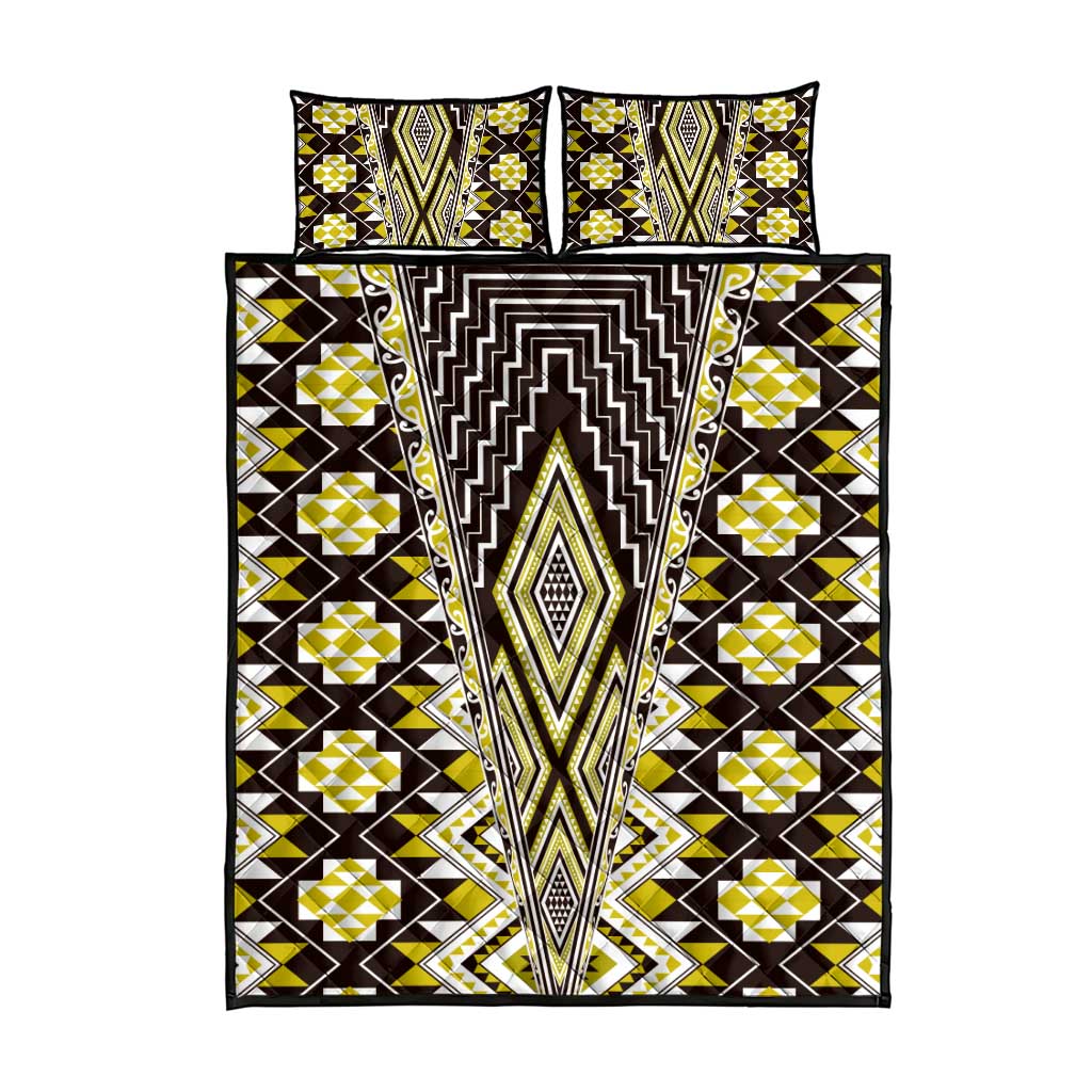 Yellow Aotearoa Tukutuku and Poutama Motif Quilt Bed Set LT03 - Polynesian Pride