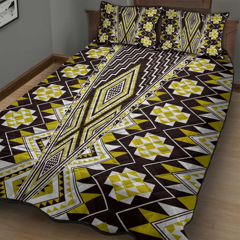 Yellow Aotearoa Tukutuku and Poutama Motif Quilt Bed Set LT03 - Polynesian Pride