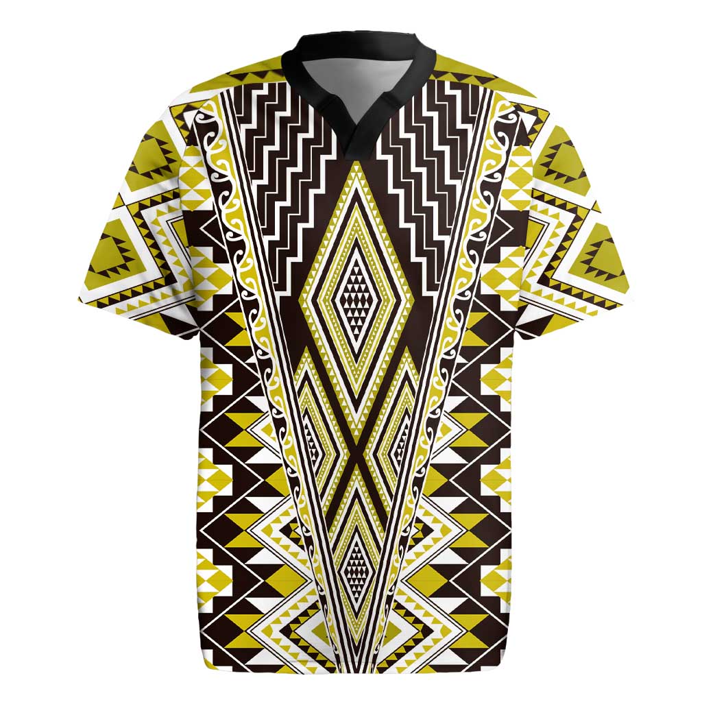 Yellow Aotearoa Tukutuku and Poutama Motif Rugby Jersey