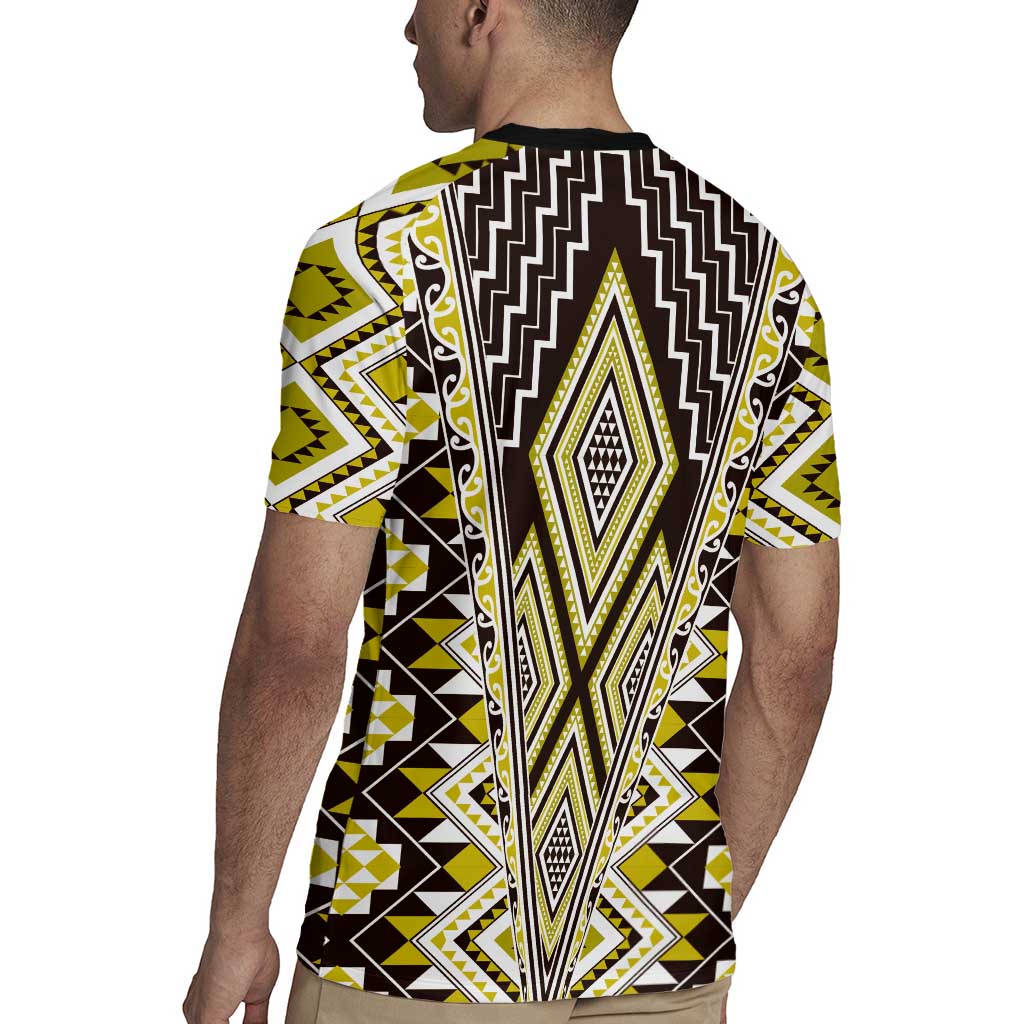 Yellow Aotearoa Tukutuku and Poutama Motif Rugby Jersey
