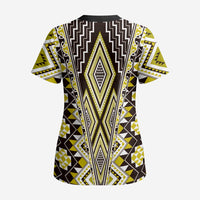 Yellow Aotearoa Tukutuku and Poutama Motif Scrub Top LT03 - Polynesian Pride