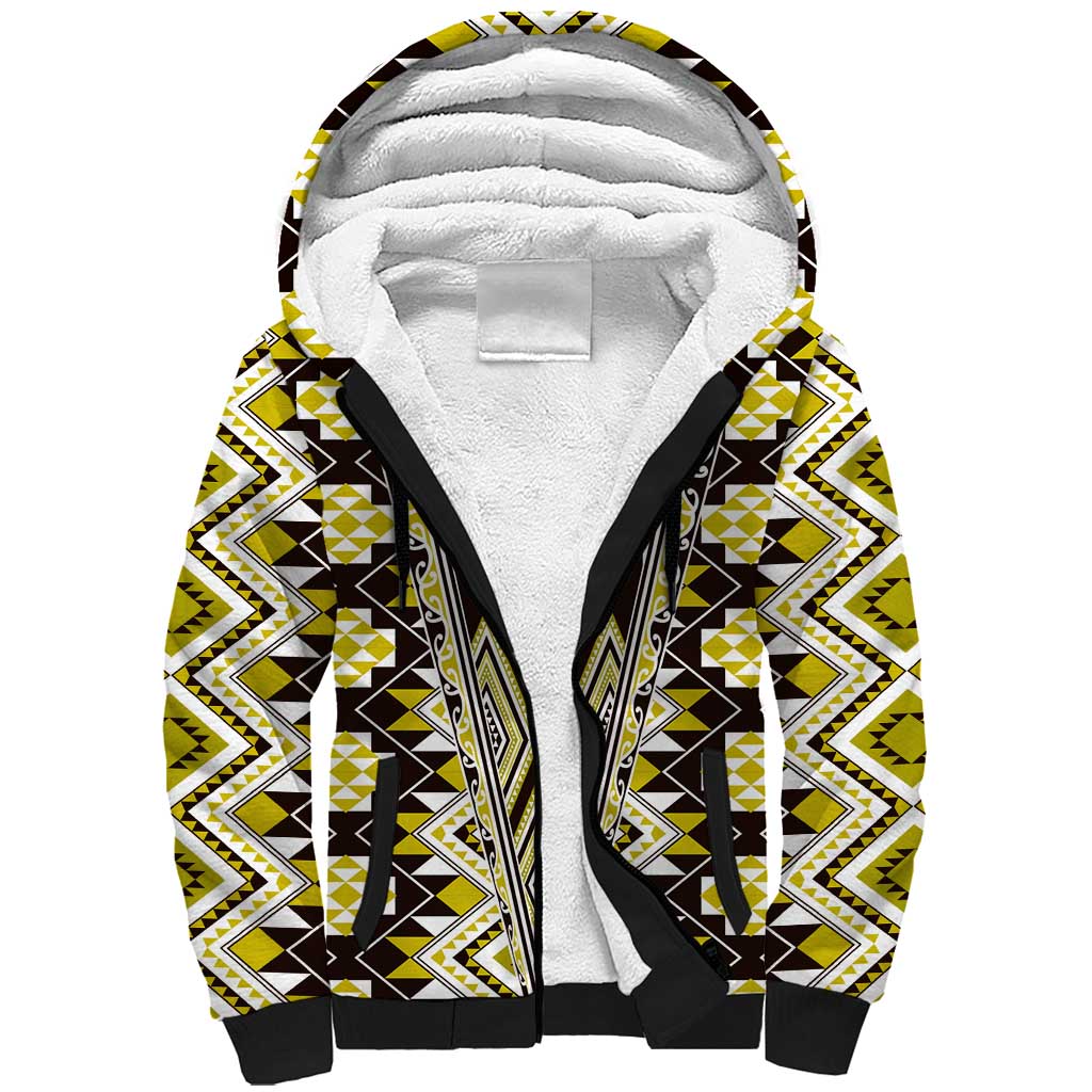 Yellow Aotearoa Tukutuku and Poutama Motif Sherpa Hoodie LT03 Unisex Yellow - Polynesian Pride