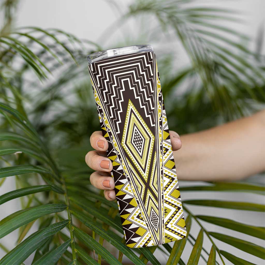 Yellow Aotearoa Tukutuku and Poutama Motif Skinny Tumbler