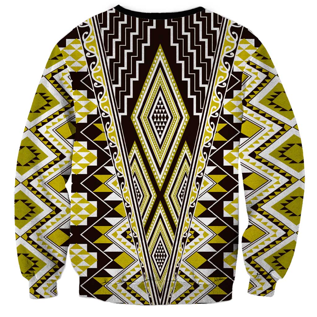 Yellow Aotearoa Tukutuku and Poutama Motif Sweatshirt
