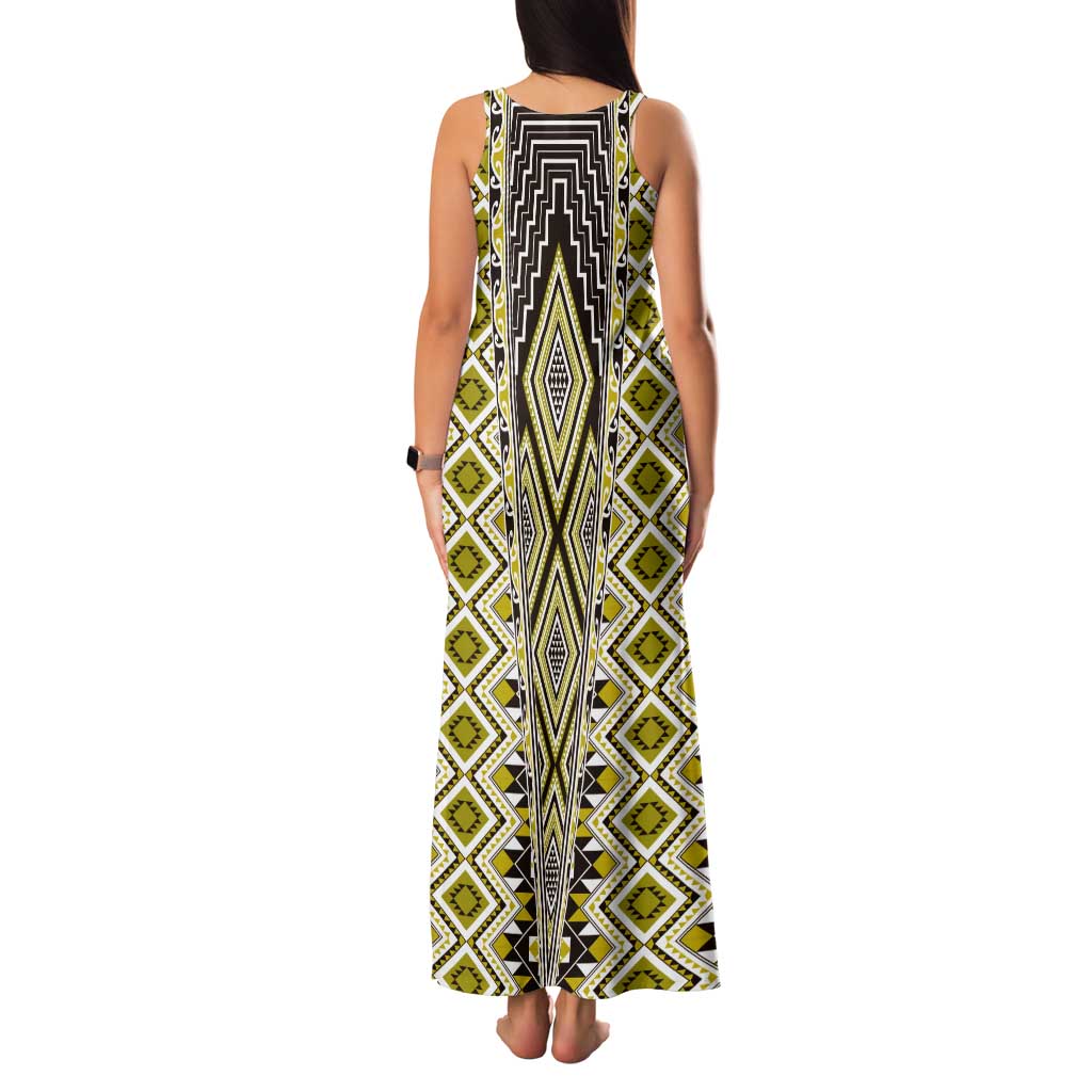 Yellow Aotearoa Tukutuku and Poutama Motif Tank Maxi Dress LT03 - Polynesian Pride