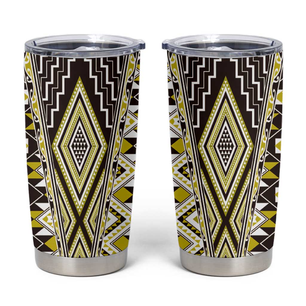 Yellow Aotearoa Tukutuku and Poutama Motif Tumbler Cup LT03 Yellow - Polynesian Pride
