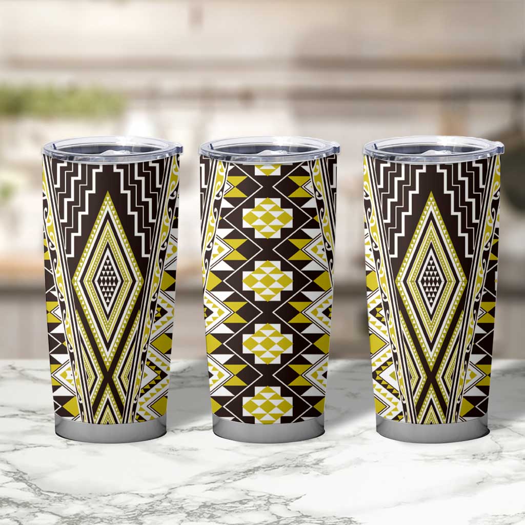 Yellow Aotearoa Tukutuku and Poutama Motif Tumbler Cup LT03 - Polynesian Pride