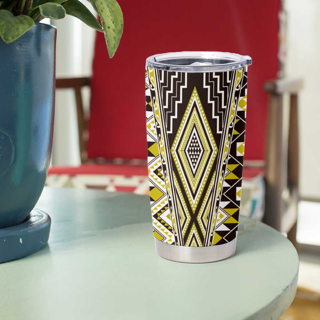 Yellow Aotearoa Tukutuku and Poutama Motif Tumbler Cup LT03 - Polynesian Pride