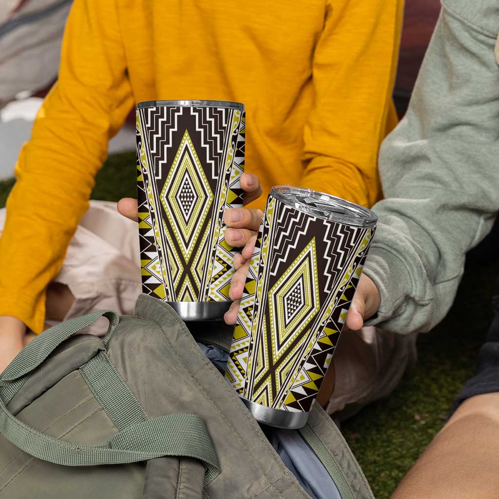 Yellow Aotearoa Tukutuku and Poutama Motif Tumbler Cup LT03 - Polynesian Pride