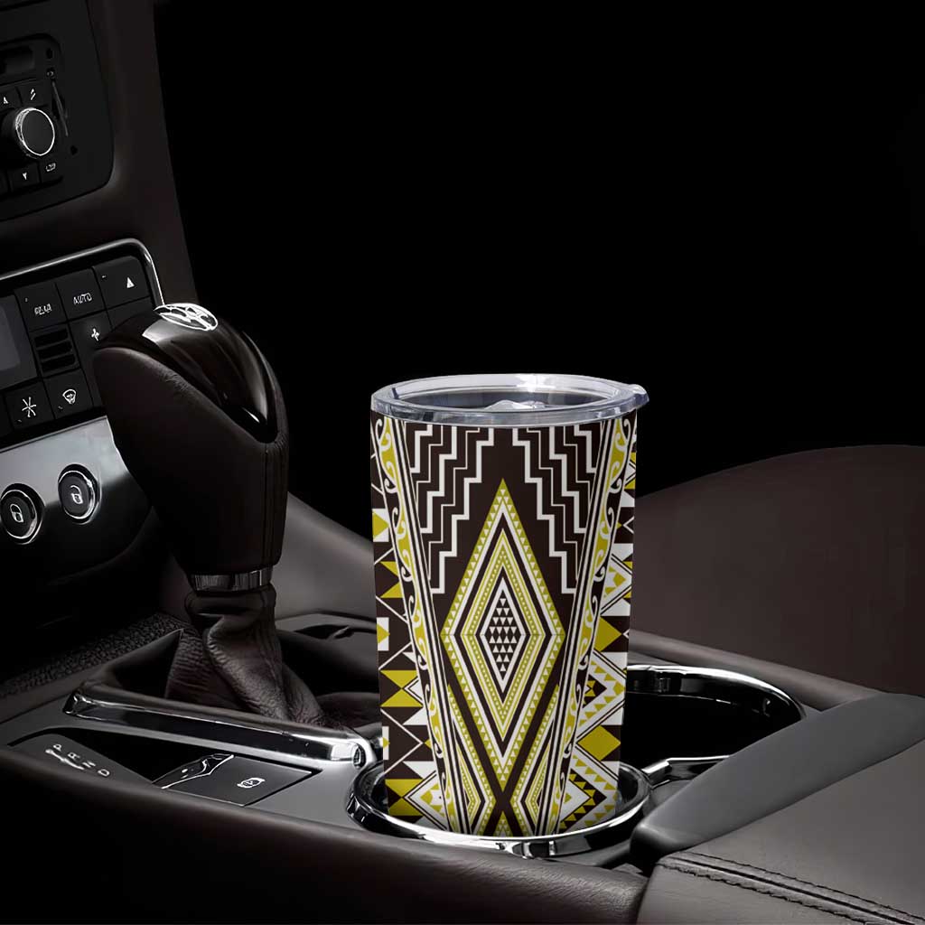 Yellow Aotearoa Tukutuku and Poutama Motif Tumbler Cup LT03 - Polynesian Pride