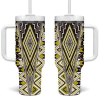 Yellow Aotearoa Tukutuku and Poutama Motif Tumbler With Handle LT03 One Size: 40 oz Yellow - Polynesian Pride