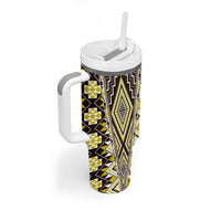 Yellow Aotearoa Tukutuku and Poutama Motif Tumbler With Handle LT03 - Polynesian Pride