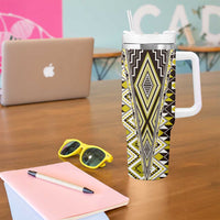 Yellow Aotearoa Tukutuku and Poutama Motif Tumbler With Handle LT03 - Polynesian Pride