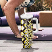 Yellow Aotearoa Tukutuku and Poutama Motif Tumbler With Handle LT03 - Polynesian Pride